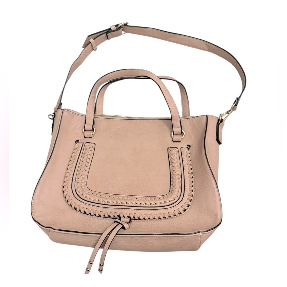 Sole Society Whipstitch Taupe/pale pink  Faux Leather Satchel